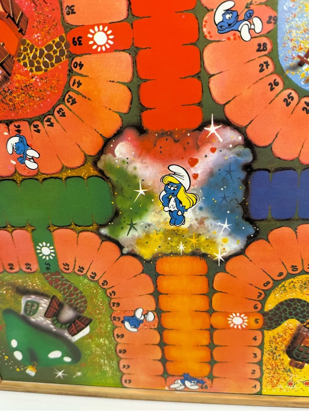 Vintage Smurfs Double‑Sided Board Game 1980s Peyo Artwork Framed Wooden Toy